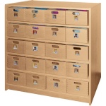 Materialkastenschrank mit 4 Einlegeböden und 20 Materialkästen, 98cm hoch 